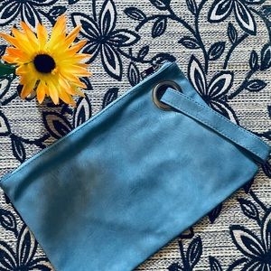 NEW Stylish Blue Leather Pouch Clutch Wristlet